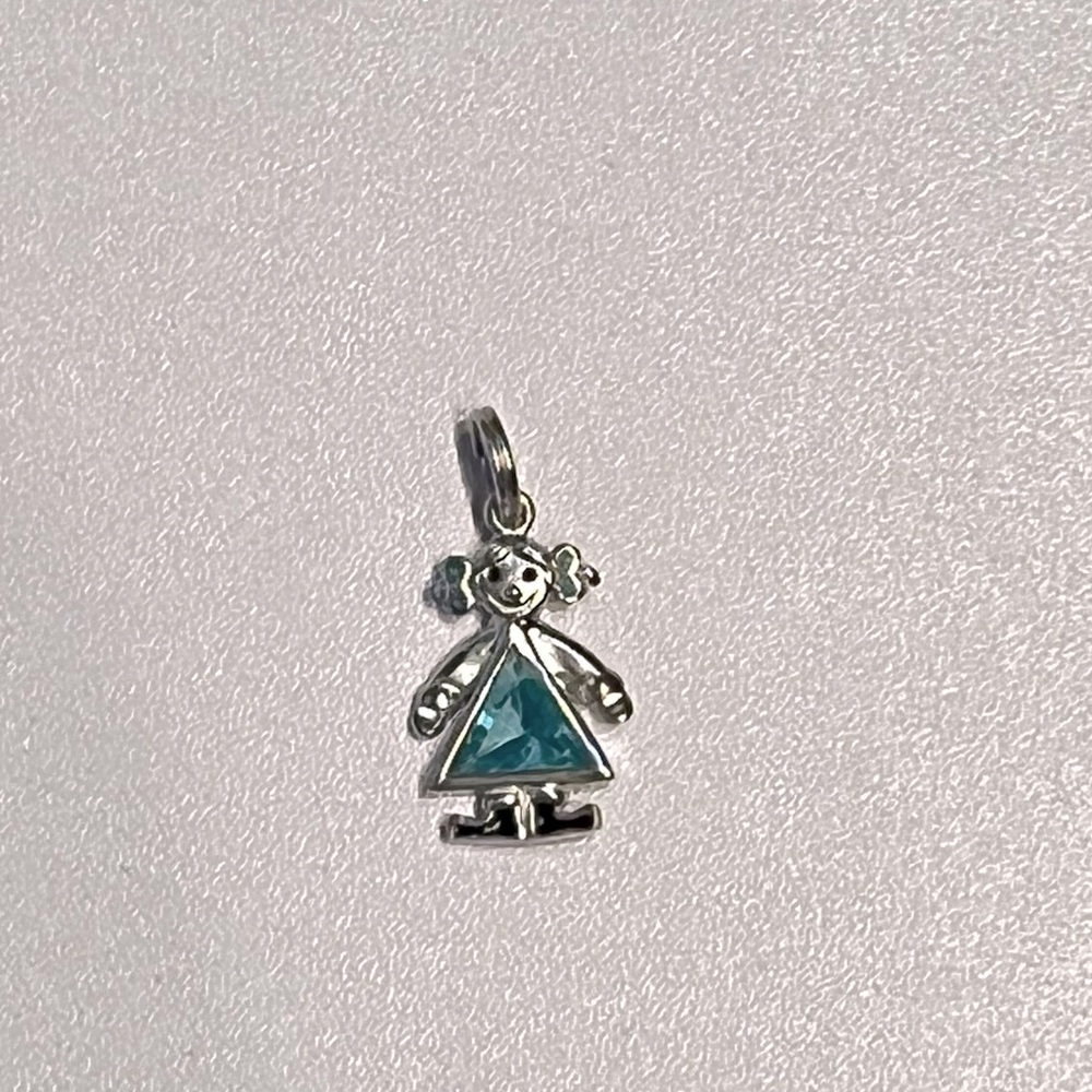 March Birthstone Girl Charm Pendant  .925 Sterling Silver